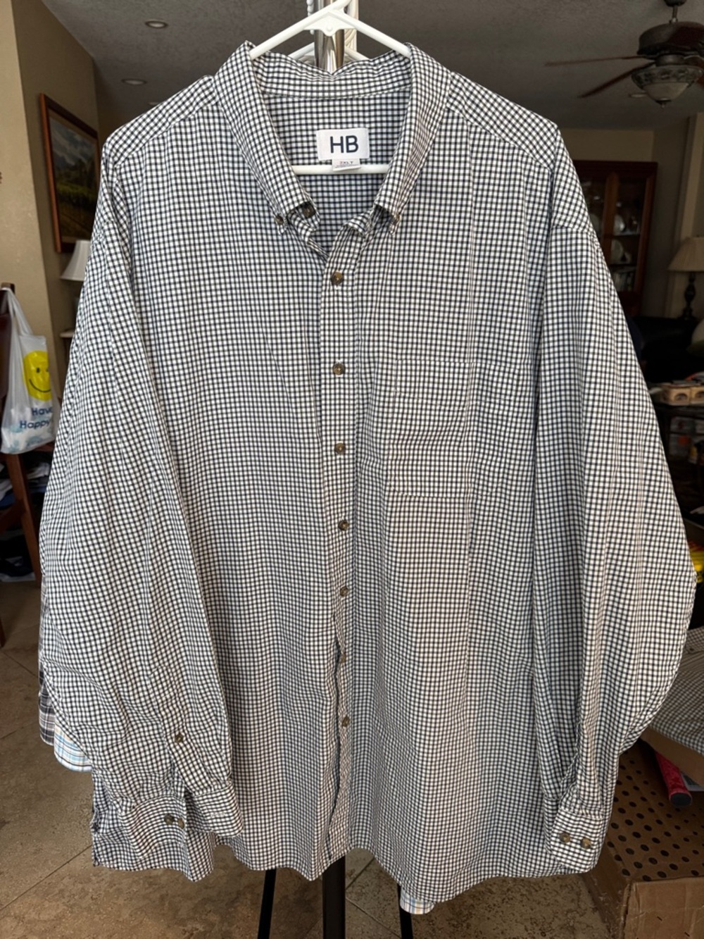 Men's Black & White Check Button-Down Shirt
